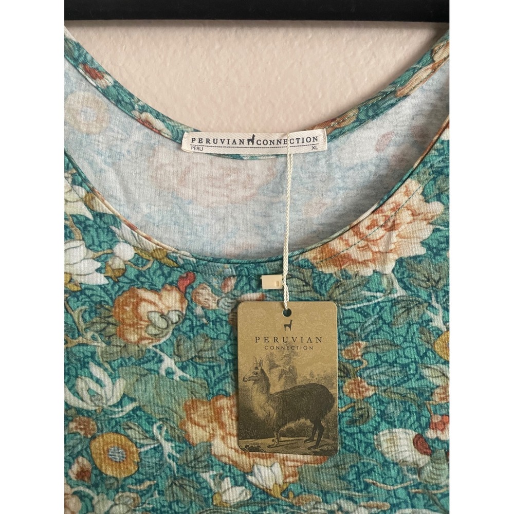 NWT Peruvian Connection Jade Garden Dress XL Pima Cotton Floral Maxi Green Boho - Picture 3 of 7